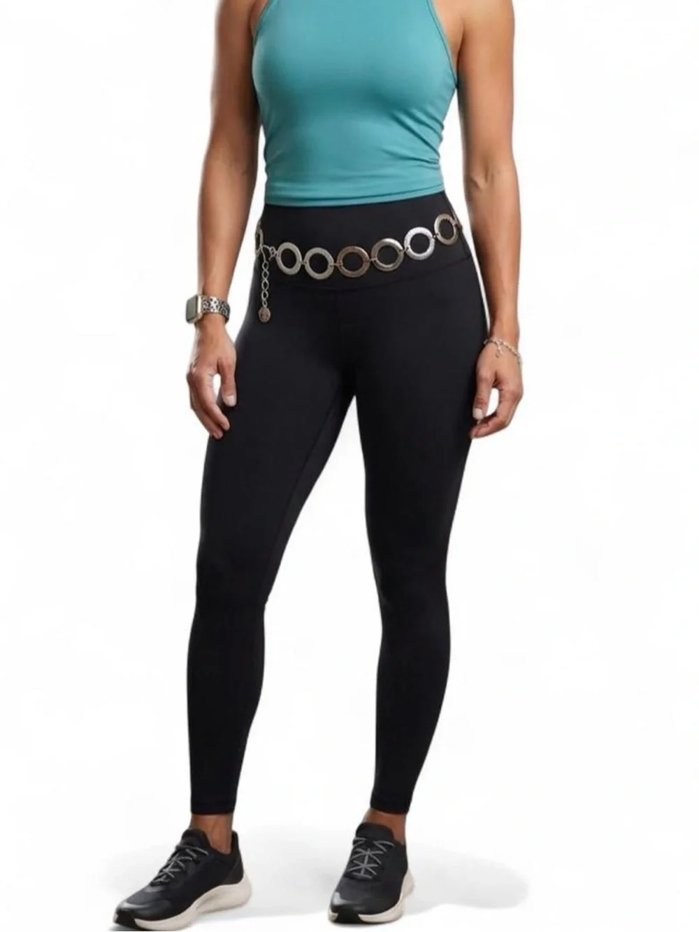 Chico's Silver Ring-Chain Belt with Black Accents